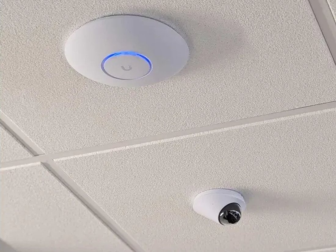 Ceiling-mounted Wi-Fi access point and dome camera